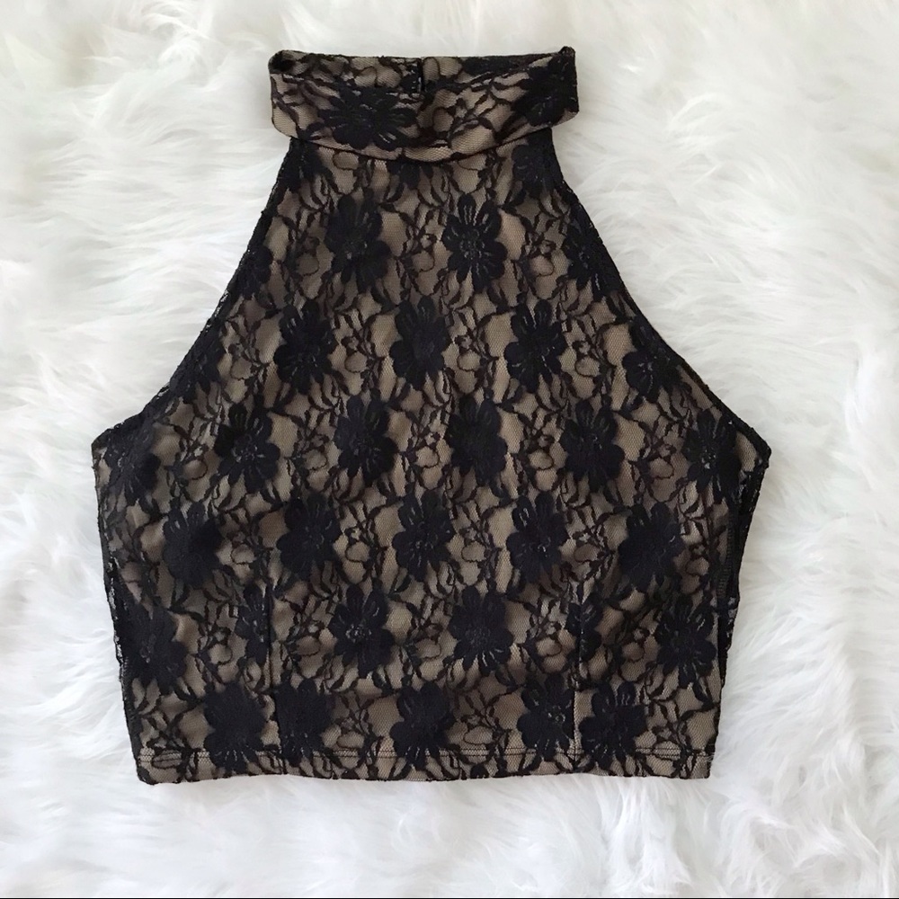 Crop top black nude lace size Large.